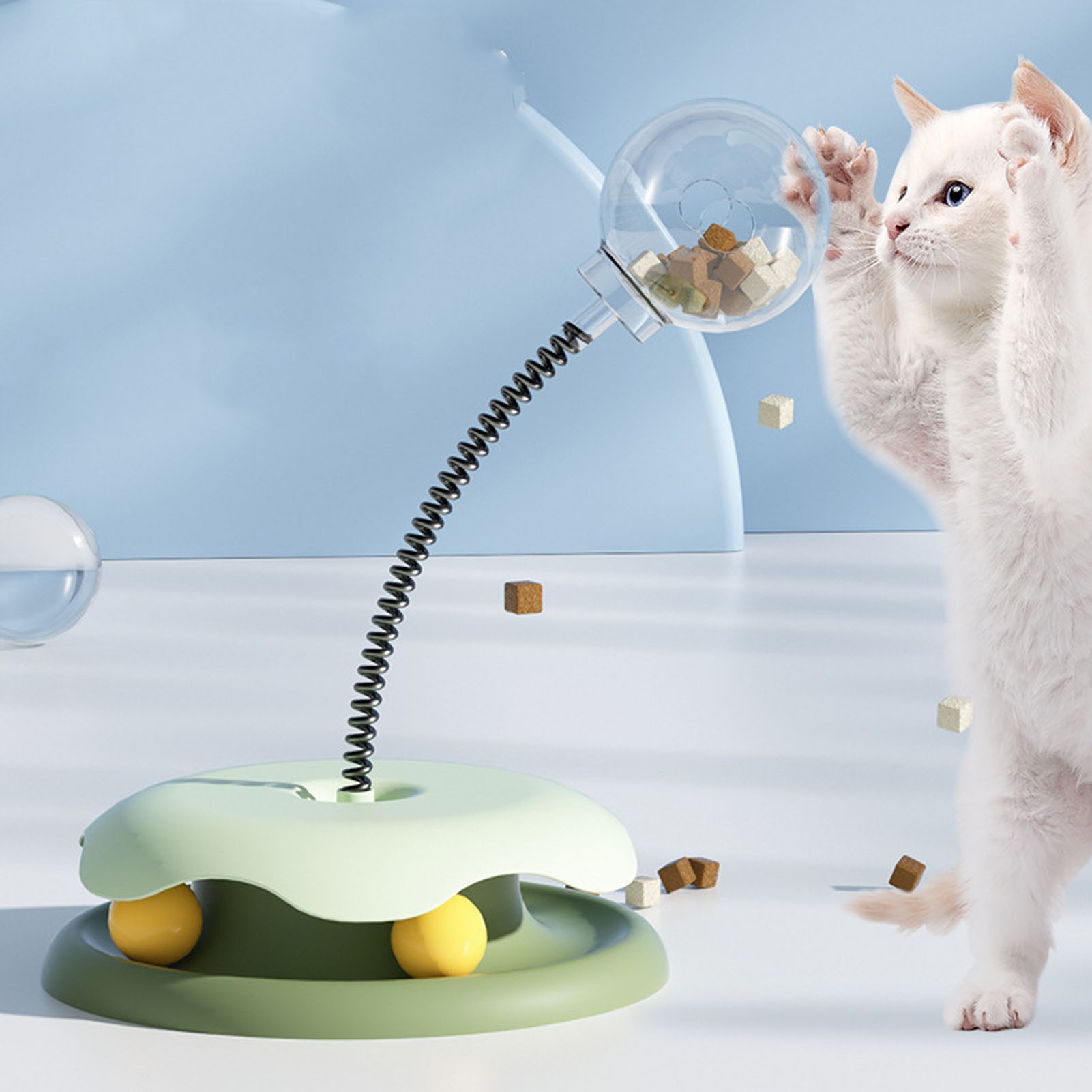 Cat Treat Dispenser Toy With Spring Transparent Food Bin Safe Interactive Cat Feeder Toy For Training