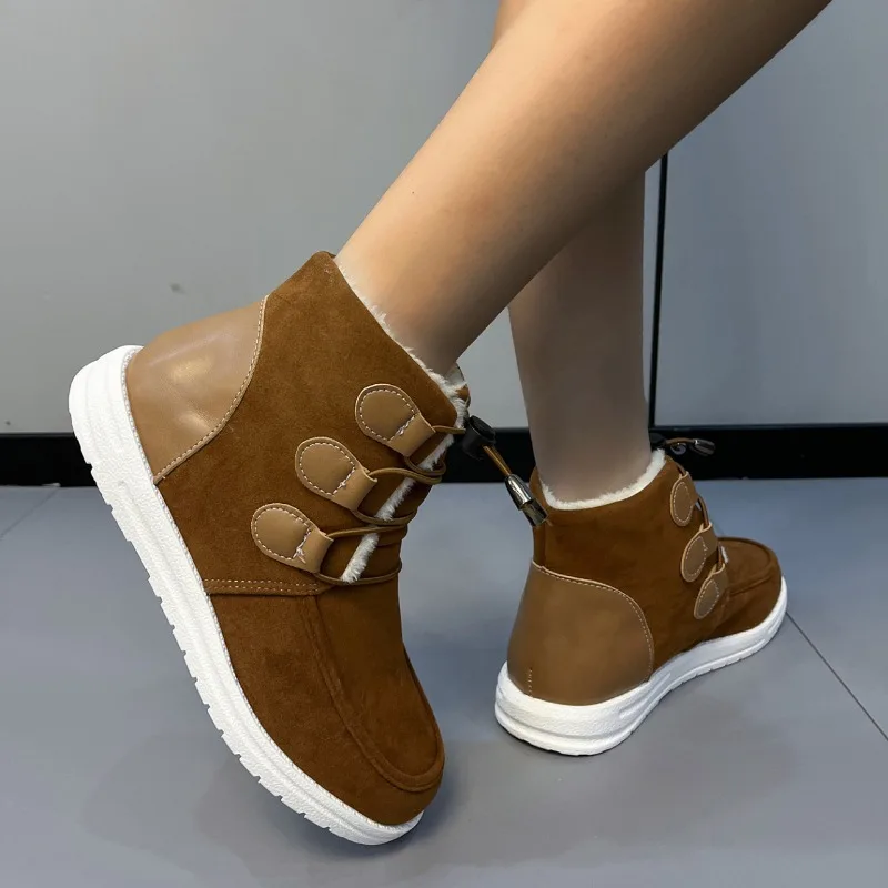 2024 Autumn Winter Comfortable and Elegant Women's Boots Round Toe Flat Ankle Boot Platform Casual Lace Up Fashion Ladies Shoes