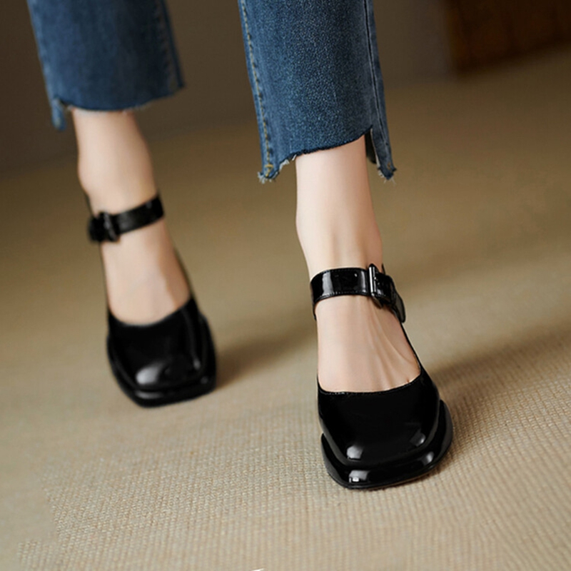 Women's Spring Pumps Patent New Leather for Women Round Toe Chunky Super High Heel Mary Janes Sweet Platform Shoes 1927 Platm