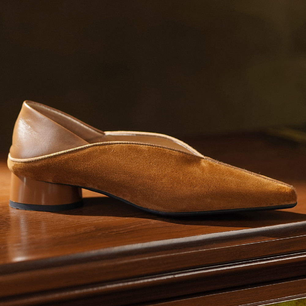 Suede Leather Natural Slip-On Flats for Women, French Retro OL Style High-Quality Casual Daily Shoes 4