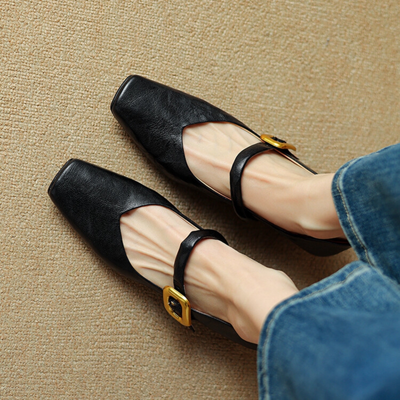 Spring/Autumn NEW Pumps Square Toe Chunky Heel Genuine Leather Shoes for Women Elegant High Heels Buckle Mary Janes 5833 s