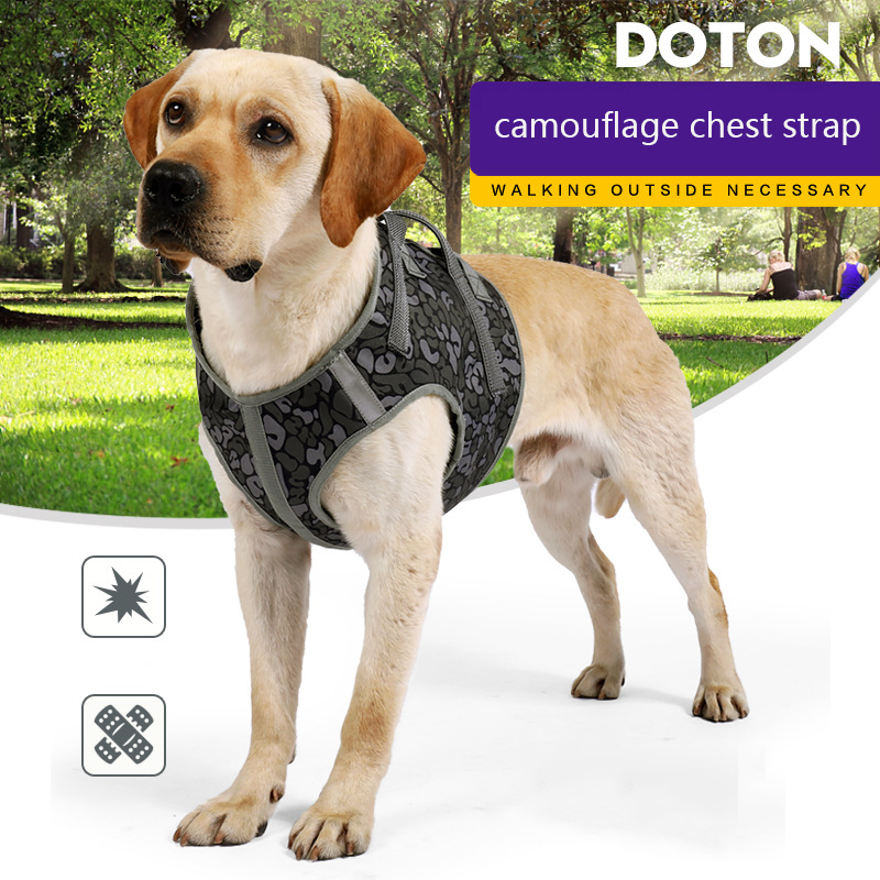 Camouflage Dog Harness Reflective Vest-style Medium & Large Adjustable Pet Leash Chest Harness To Prevent Blasting for Training