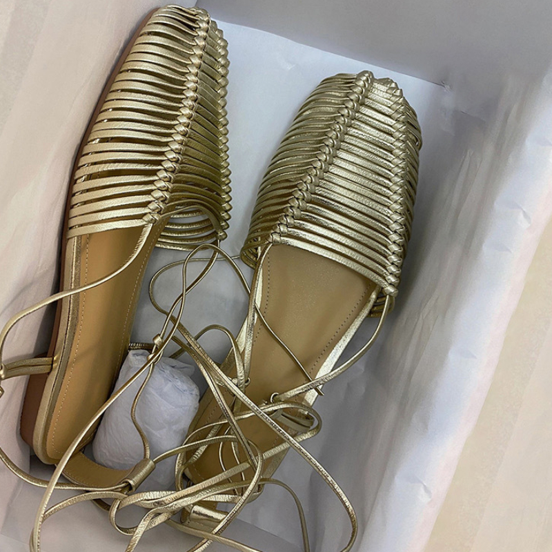 Women Fashion Sheepskin Weaving Sandals Genuine Leather Ankle Strap Roman Sandals Female Casual Comfortable Outdoor Sunmmer Shoe