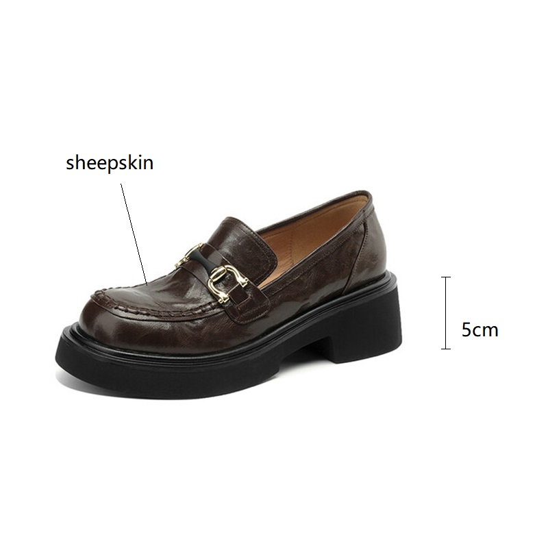 New Autumn Winter Genuine Leather Loafers Woman Shoes Chunky Heel Round Toe Shoes for Women Ladies Shoes Platform Women Pumps