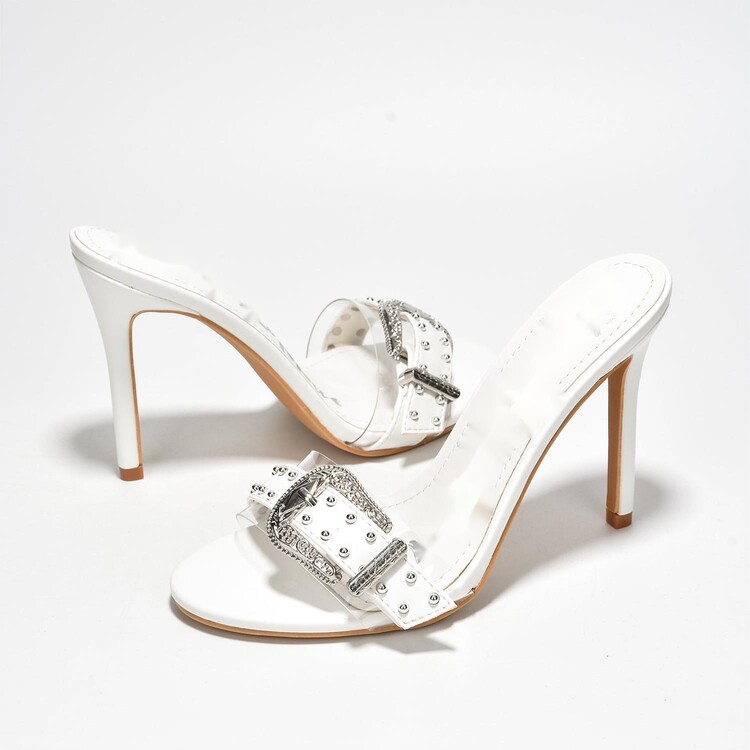 Buckle Belt Metal Decoration Outdoor Sexy Slippers European American New Summer Women Slim Fit High Heels Fashion Sandals Size43 dh1102963094