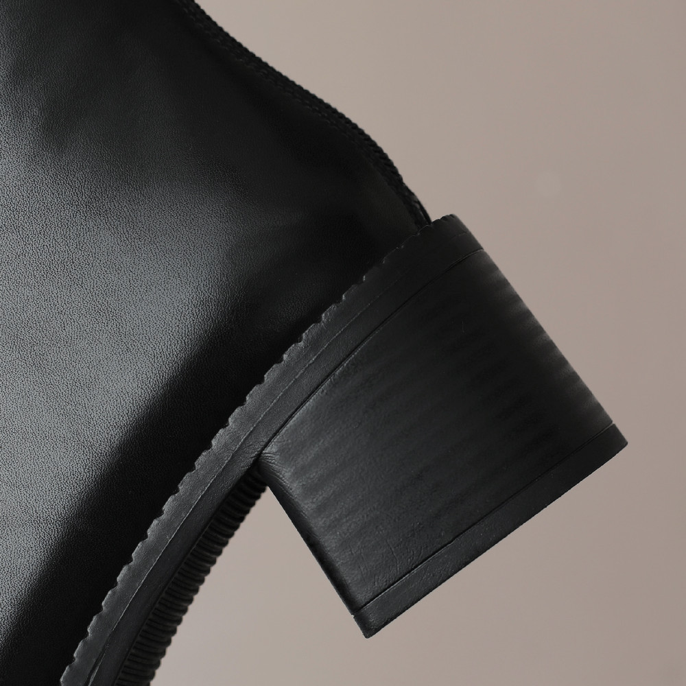 trend Women's 2023 genuine leather 5.5cm thick med heel round toe side zip autumnn knee high winter long boots shoes 0a22