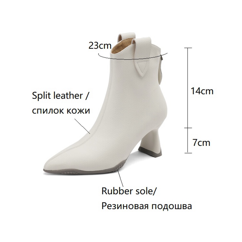 Autumn NEW Pointed Toe Kitten Heel Split Leather Shoes for Ankle Women Zipper Modern Boots 0ad9