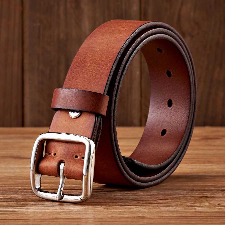 3.8CM Anti Allergy Stainless Steel Buckle Belt Vintage Cowskin Genuine Leather Mans Belt Male Cowhide Retro Jeans Soft BeltX240914