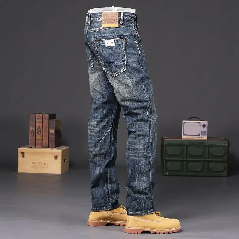Trousers Male Cowboy Pants Jeans for Men Cropped with Pockets Casual Original High Quality Stacked Washed Soft Y2k Vintage Goth 240830