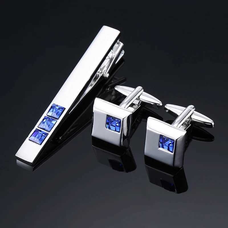 Mens French shirt cufflinks formal dress tie clip with rose metal pattern crystal design Luxury brand tie clip cufflink setX240914