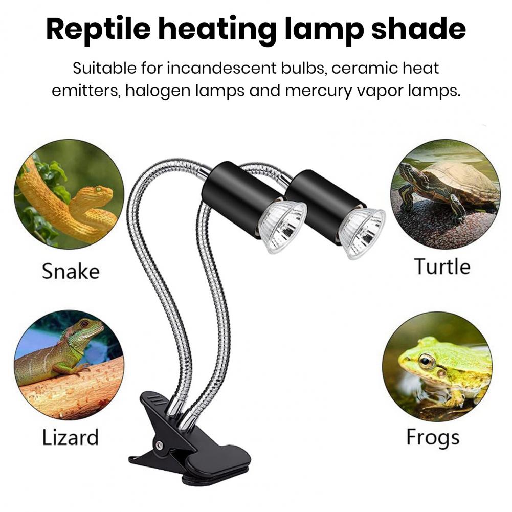 Gooseneck Adjustable Lamp Holder Dual-head Heat Lamp Holder with Timer Adjustable Gooseneck for Turtles Lizards Snakes Uva/b