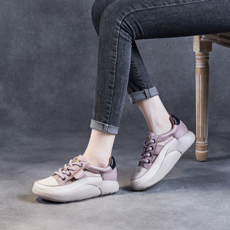 DRKANOL 2024 Women Casual Shoes Summer Hollow Out Breathable Lace-Up sneakers Genuine Leather Lightweight Flat Platform Shoes