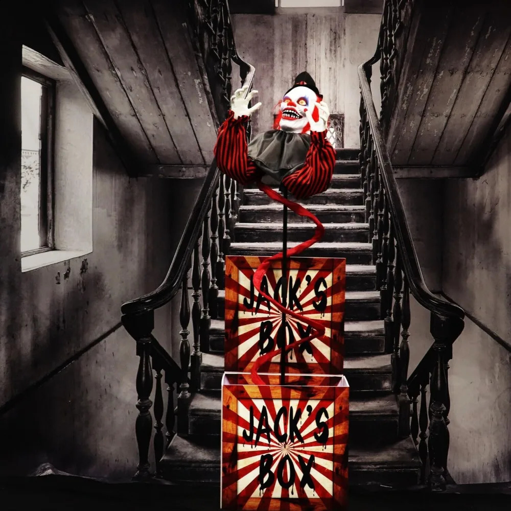 Halloween Decor Life-Size Talking Clown Jack in The Box with Motion and Touch Activated Lights and Sounds Halloween Animatronic 240912