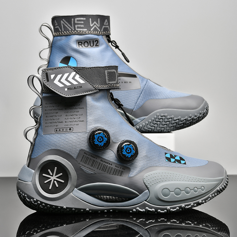 2024 New men's outdoor sports shoes, knitted breathable high top basketball shoes, casual sports shoes, wear-resistant and trend