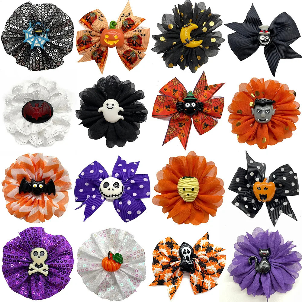 30/50 Halloween dog bow ties detachable dog collars bat pumpkin style dog bow ties dog collars flower collars dog accessories 240914
