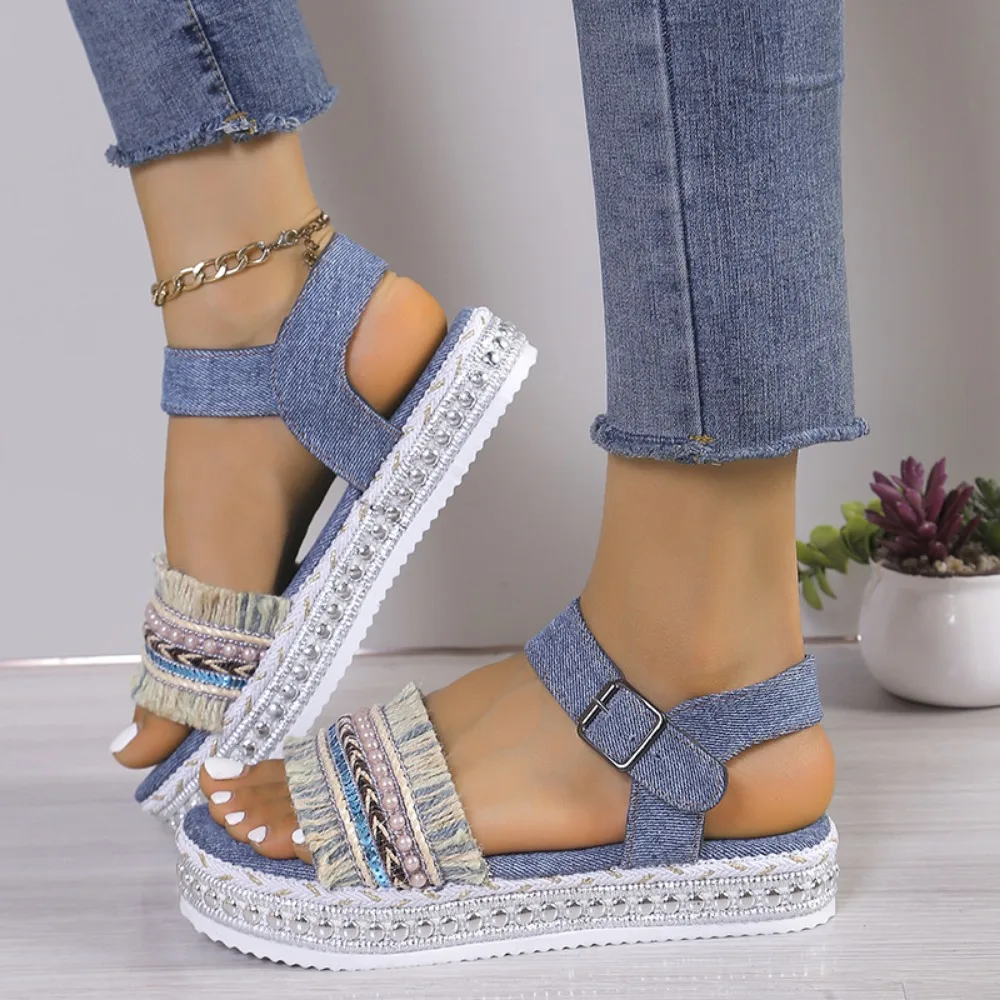 2025 new Summer New Platform Buckle Flat Roman Comfortable Women's Sandals f8f8