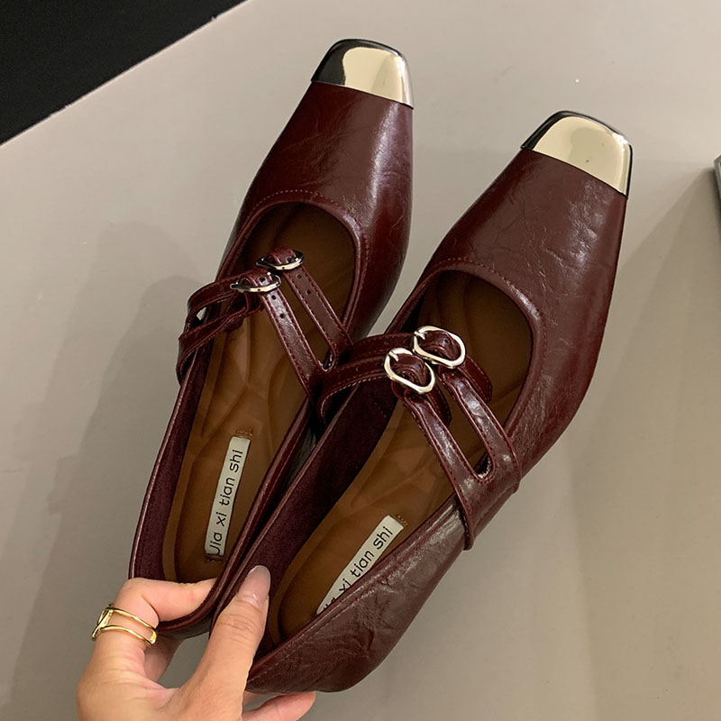 Fashion New Metal Square Toe Women Mary Janes Casual Female Soft Designer Footwear Shallow Office Lady Flats Shoes 23ae
