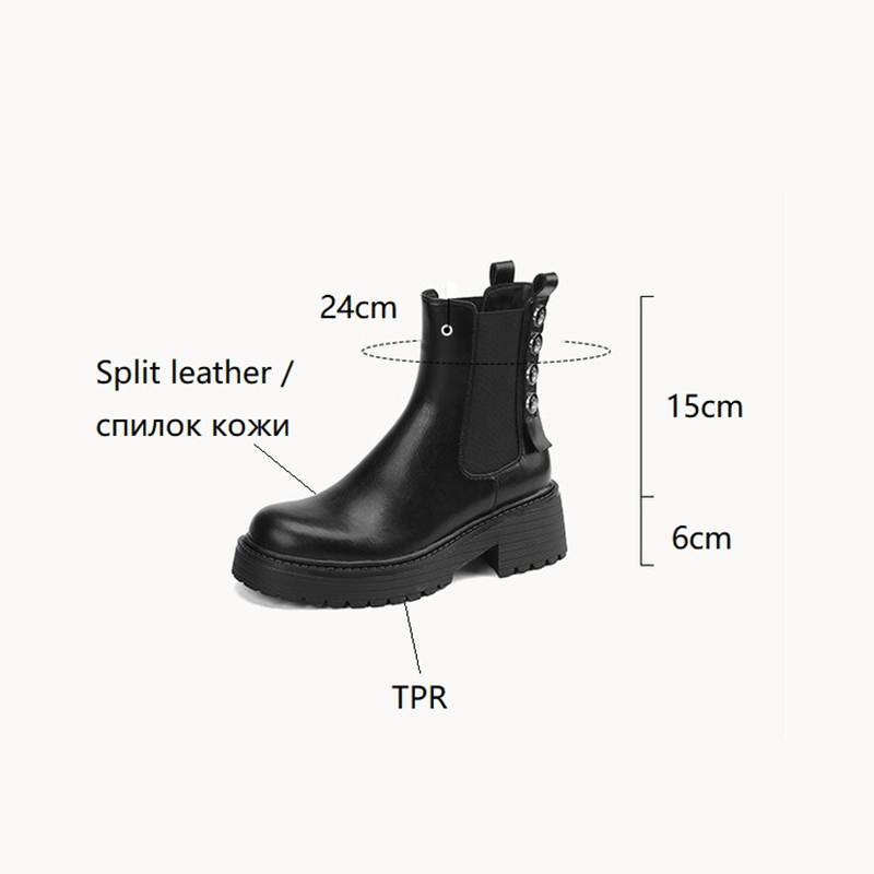 Fall NEW Shoes Split Leather Round Toe Chunky Heel Casual Solid Platform Boots for Women botas de mujer 45b8