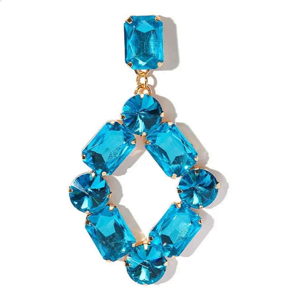 Stonefans Geometry Crystal Dangle Earrings Stud Accessories for Women Exaggerate Rhinestone Statement Earrings Blue Jewelry 240914