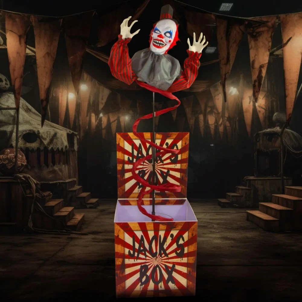 Halloween Decor Life-Size Talking Clown Jack in The Box with Motion and Touch Activated Lights and Sounds Halloween Animatronic 240912