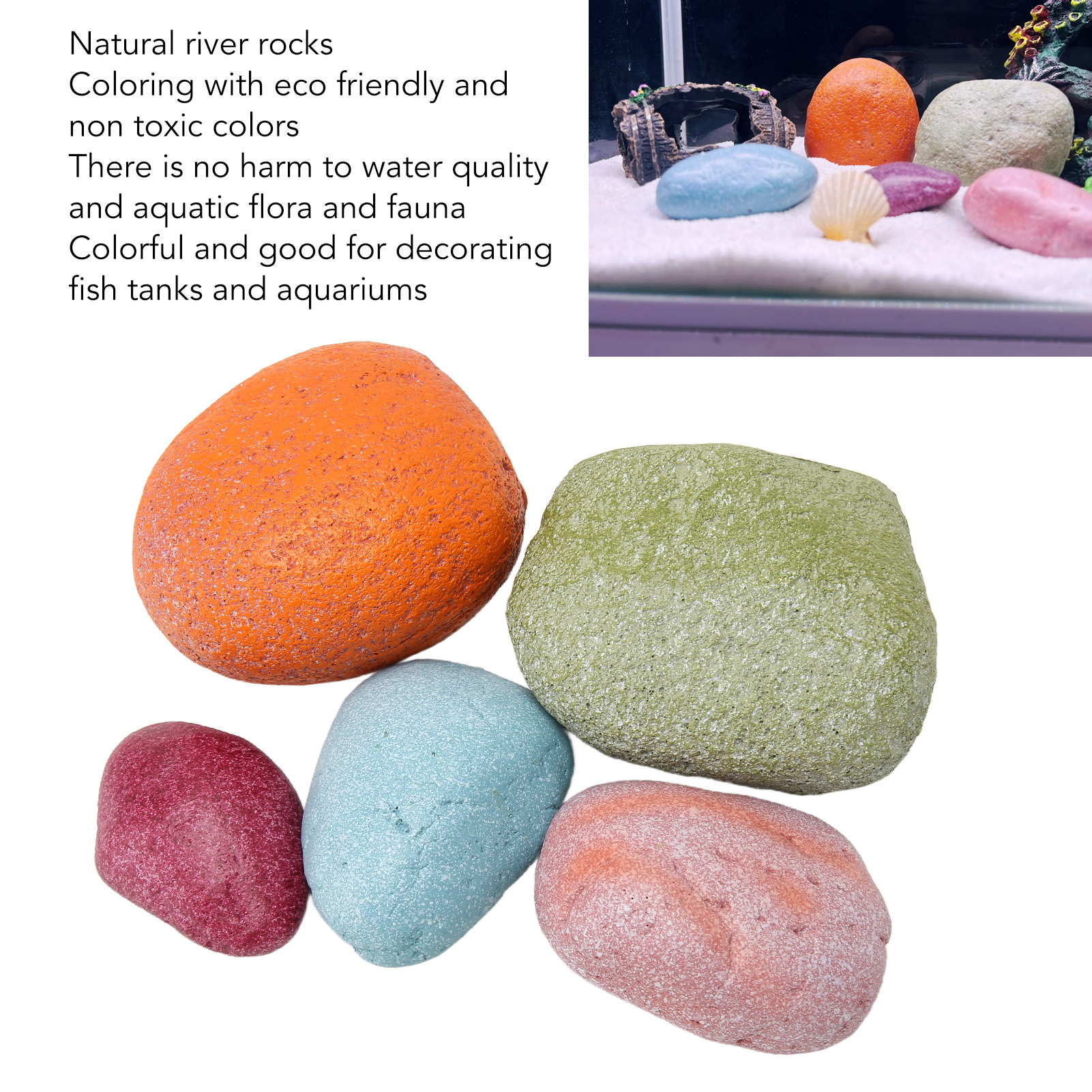 Natural Colored River Rocks for Aquarium, Decorative Colored Stones, Innovative Landscaping, 5PCs