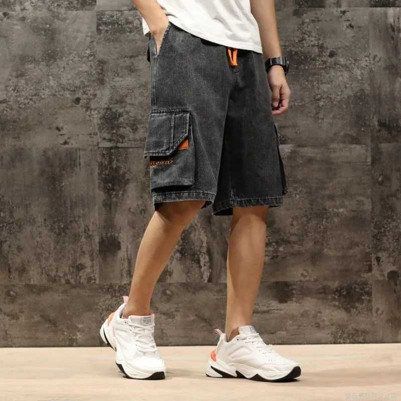 High Street Mens Summer Workwear Luxury Brand Jeans Baggy Loose Kpop Casual Denim Shorts Knee-Length Japanese Style Jeans MaleX240914