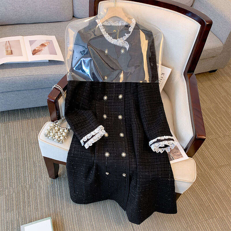 150Kg Plus Size Women's Bust 151 Spring Autumn Loosesmall Fragrance Style Long Sleeve Temperament Dress 4Xl 5Xl 6Xl 7Xl 8Xl 9Xl