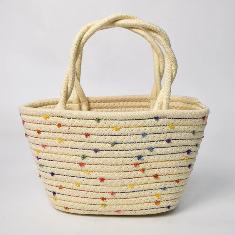 Simple sweet and fresh cotton rope is made from handmade gift handbags Hand woven summer dopamine rainbow womens bag 240913