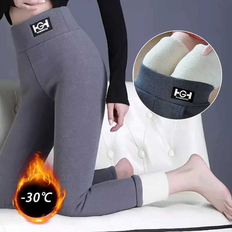 Winter Warm Leggings Women Pants Thermal Pantyhose Stockings Lined Pants Velvet Tights Pocket Leggins High Waist Wool LeggingX240914