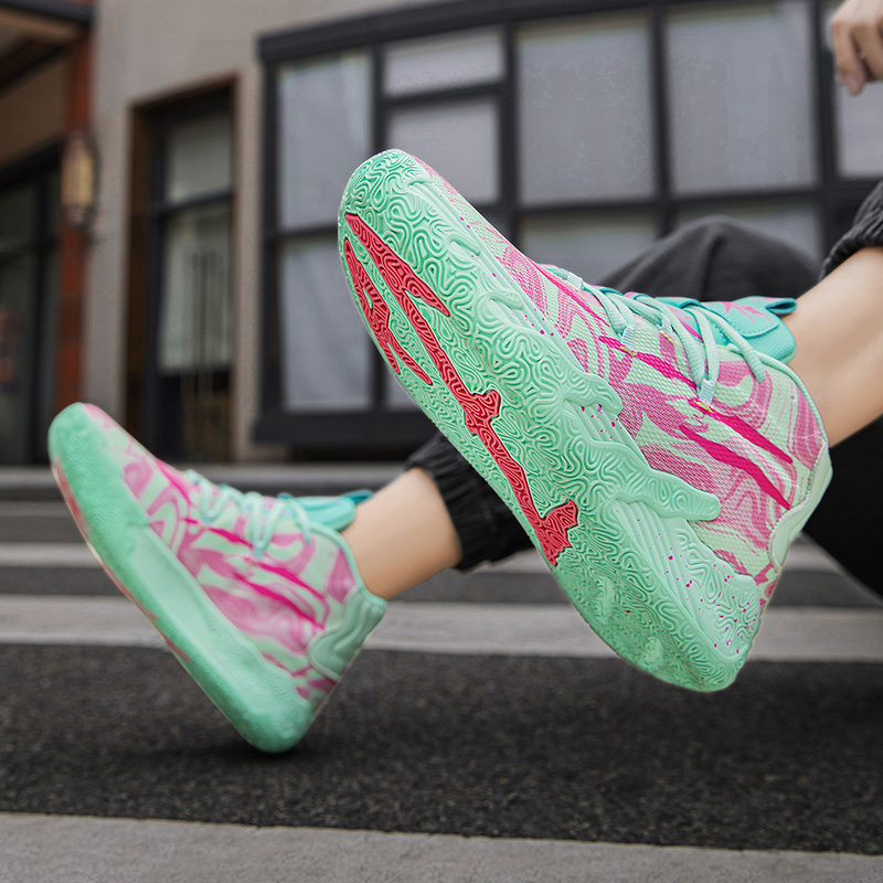 Basketball shoes for men and women anti-slip wear absorbent net surface breathable student fashion trend sports shoes high top