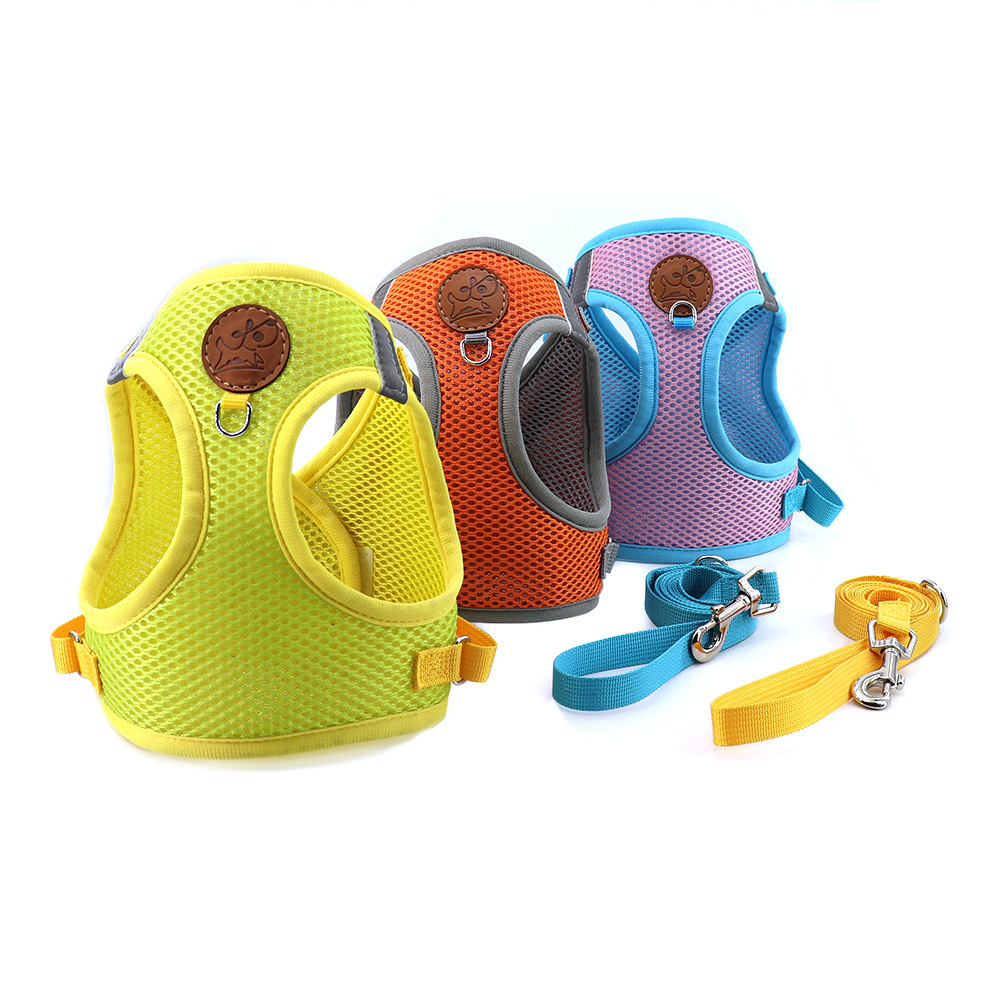 Small Pet Leash and Harness Reflective Pet Supplies Dog Walking Corgi Teddy Pet Out Vest Style Mesh Breathable Harness and Leash