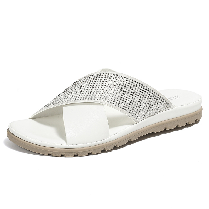 2024 Brand Women Summer Fashion Wedge Slides Cross Straps Slipper Hollow Out Platform Beach Daily Dressy Shoes Outside Apricot