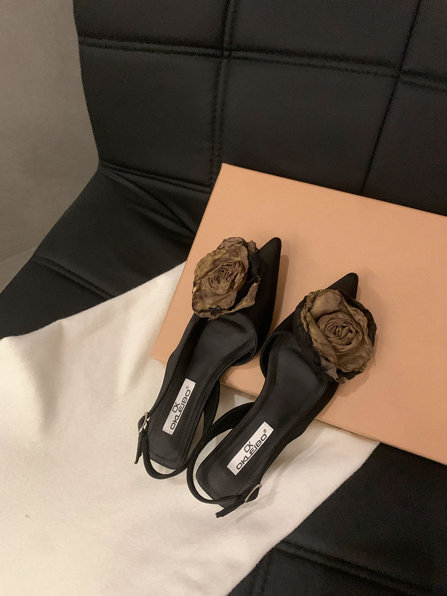 French Fairy Wind Black Baotou Sandals Women's Shoes 2024 New Spring and Summer Design Sense of Small Heel Evening Single Shoes