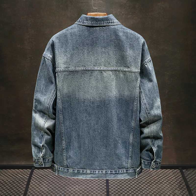 Trendy Classic Simple Denim Jacket Mens Autumn 2024 New Polo Collar Street Work Retro Laundry Coat W240914