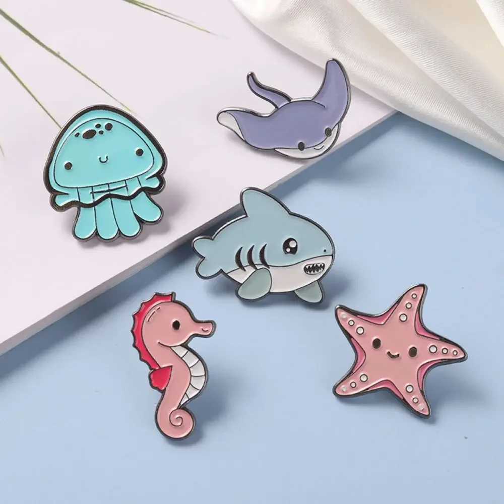 Sea Life Rainbow Brooch Shark Jellyfish Seahorse Clothing Accessories Collar Pin Metal Badge Bag Pins Badges Hair BroochesX240914