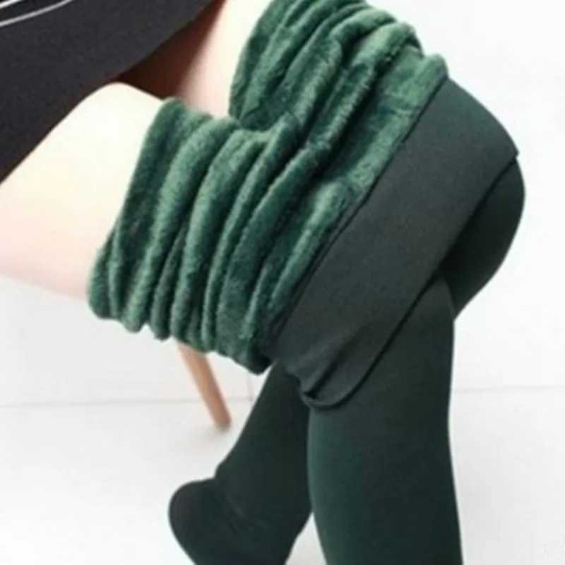 2024 Women Leggings Autumn Winter Cashmere Thickened Pearl Warm Pants High Waist Elastic Step on the foot 200G 300G Green BurgunX240914