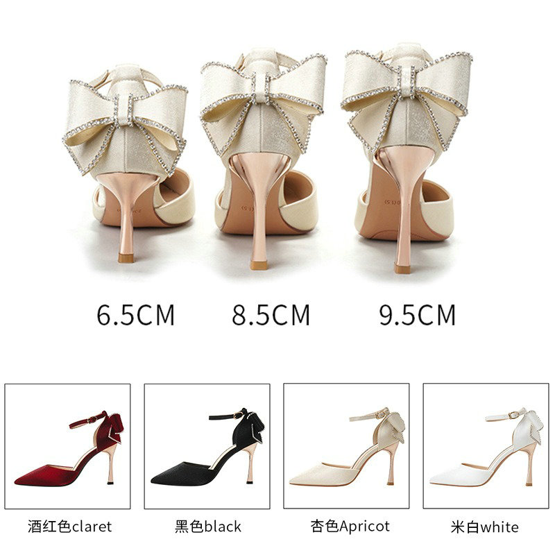 2024 Star style Women Satin Pumps Fashion Rhinestones Stiletto High heels Party Shoes Summer Butterfly-knot Wedding Shoes
