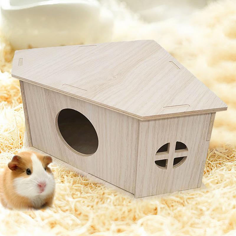 Wooden Hamster House Small Animal Habitat Wooden Hide Hut Playground Small Animal Habitat Sturdy Natural Pet Supplies For