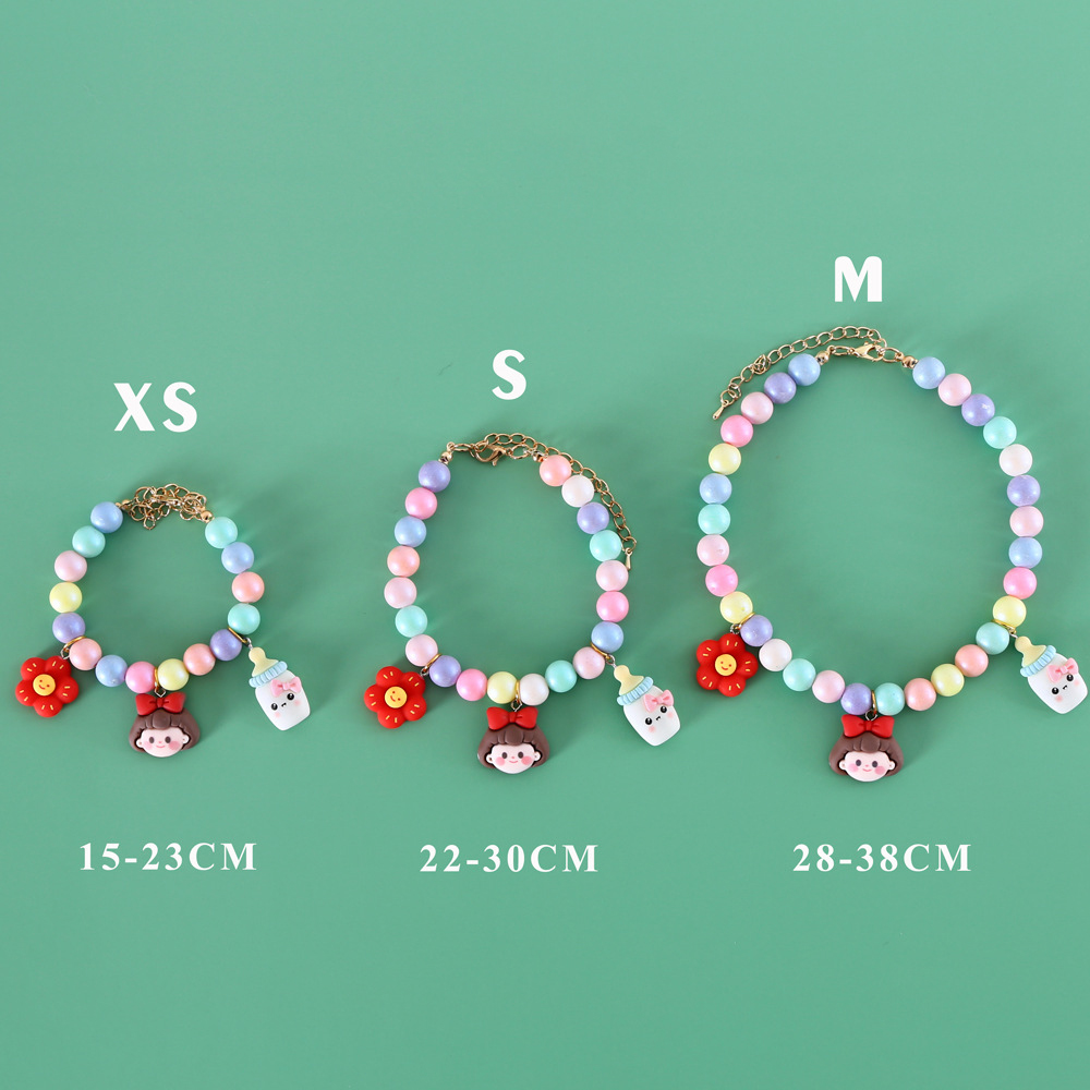 Macaron Cat Collar Cute Pet Collars with Crown Flowers Rabbit Pendants Birthday Collar Necklace Accessories for Cats and Puppies