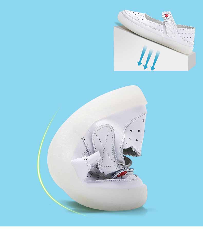 White Genuine Leather Sneakers Women Flat Platform Shoes Spring Casual Round toe Breathable Shoes Ladies White Nurse Shoes