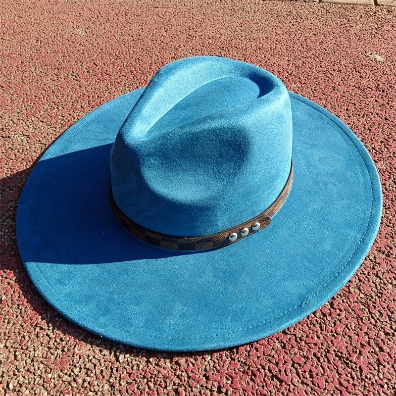 Avocado Green Fedora Suede Hat Checkered Belt Water Drop Top Large Brim Hat Mens and Womens Hat Suede Hat sombrero mujer 240912