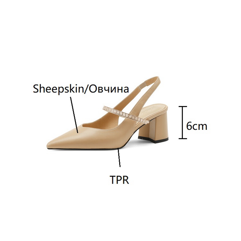 Summer/Spring 2023 Pointed Toe Chunky Heel Sandals Solid Elegant High Heels Sheepskin Women Party New Shoes 262f s