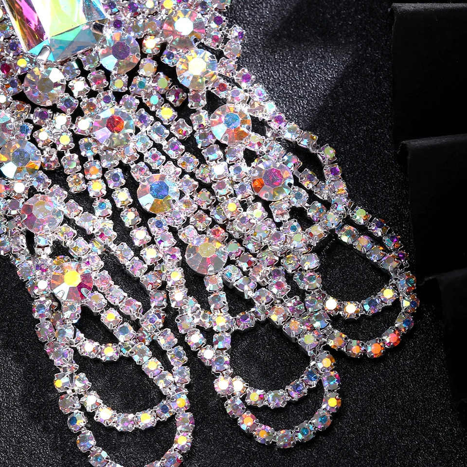 Statement Colorful Hollow Exaggerate Earrings Multilayer Prom Jewelry Elegant Large Rhinestone Dangle Earrings Christmas Gift 240914