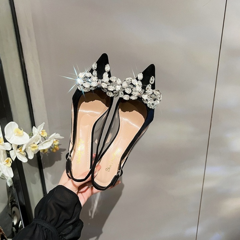 Summer New Hollow Women's Sandals Thin Heels Korean Version Of Bow Satin Pointy Pumps