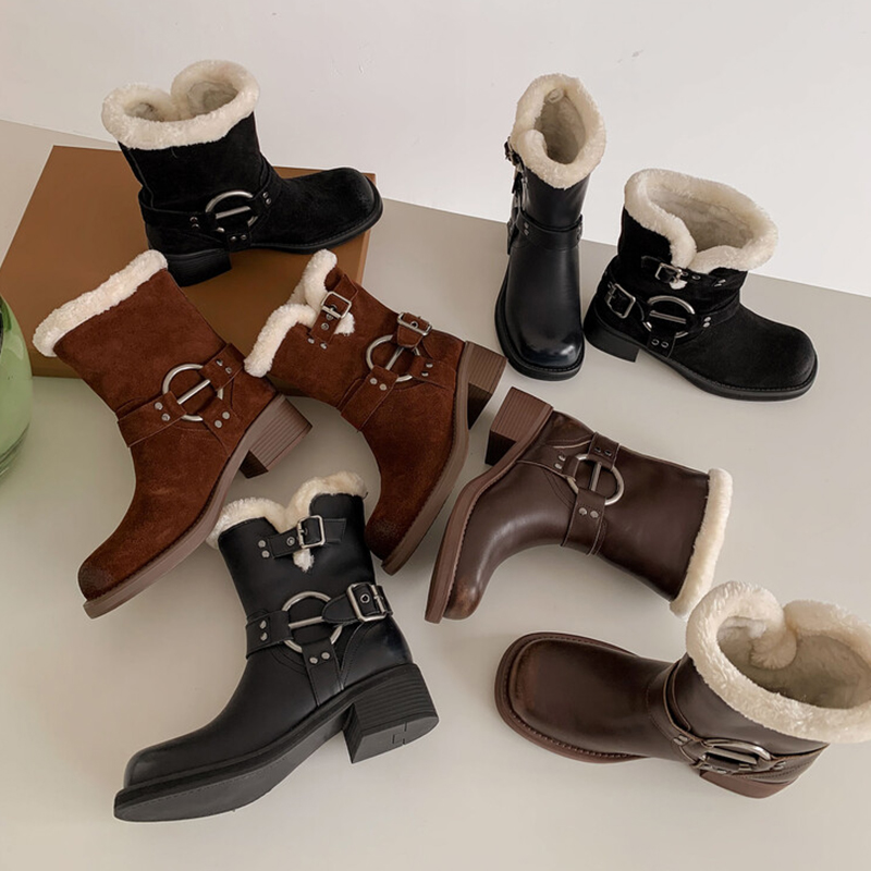 JOZHAMTA Size 34-40 Winter Women Warm Wool Snow Cow Suede Leather Quality Round Toe Ankle Boots Shoes Woman Casual Outdoor