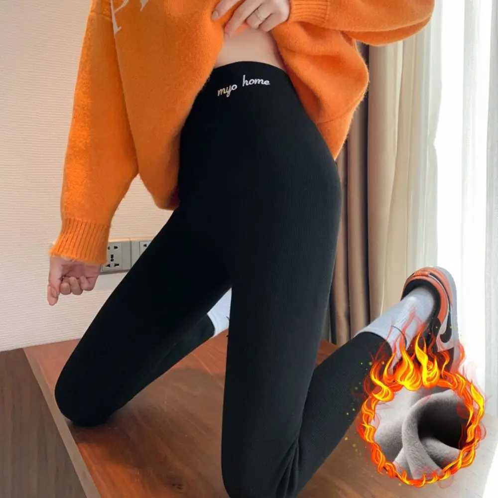Fashion Letter Women Leggings Thickened Autumn Winter Underpants Slim Fit Warm Long PantsX240914