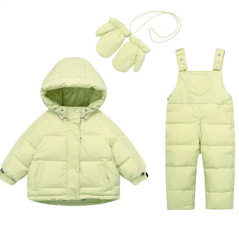 Winter Overalls Jumpsuit for Girls Boy Children Suits Toddler Jackets Kids Snowsuit Down Parka Coat Baby Outerwear With Gloves 240904