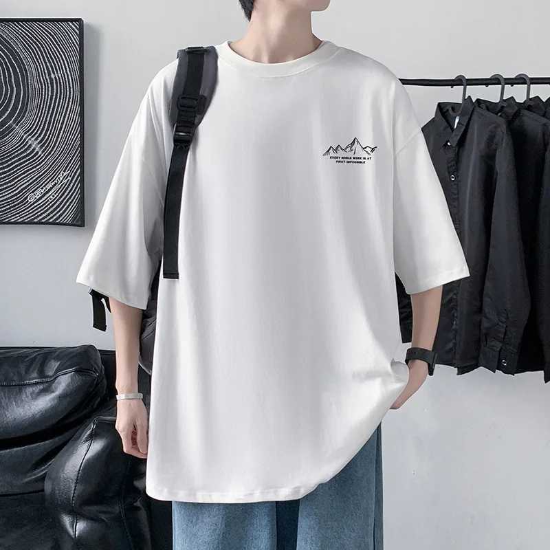 Front and back printed half sleeved T-shirt mens 100% pure cotton summer loose jacket long sleeved graphic sports top new CL240913