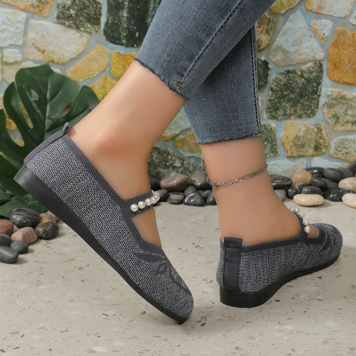 Mesh Women's Ballet Flat Shoes Comfortable Breathable Knitted Casual Shoes Women Plus Size Soft Sole Loafers Woman 2024