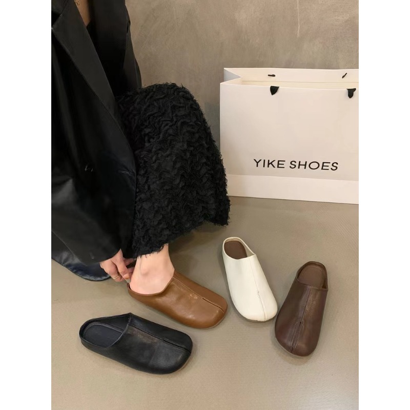 Gentle Bow Wrap Head Half Slipper Women Summer Outerwear 2024 New Heelless Flat Lazy Mueller Flip-flops Slippers Women